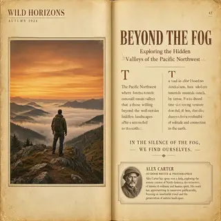 A magazine double-page spread with a left page containing a 