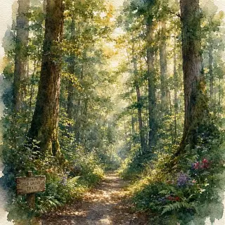 A forest rendered in photorealistic watercolor — the detail 