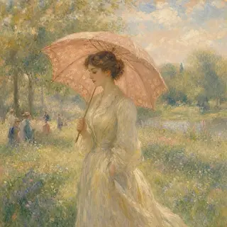 A woman with a parasol in the style of Impressionism — soft 