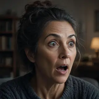 A portrait capturing genuine surprise — raised eyebrows, wid