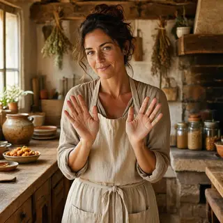 A woman holding her hands out in front of her palms-up, all 