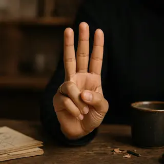 A person counting to three on their fingers, with index, mid