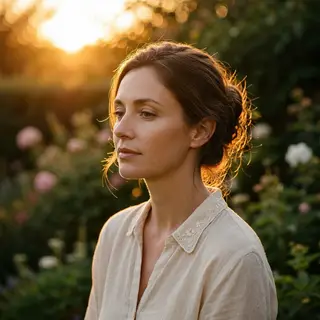 A portrait shot at 85mm f/1.4 with creamy bokeh background, 