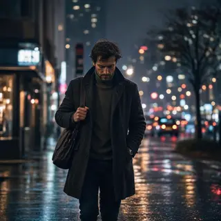 A street photograph with shallow depth of field as if shot a