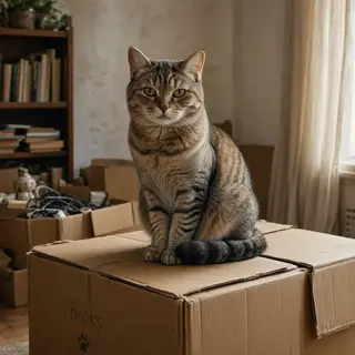 A cat sitting on top of a cardboard box