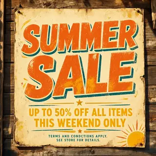 A poster with headline 'SUMMER SALE' in large bold text, bod