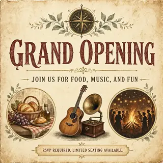 A flyer with large title 'GRAND OPENING', subtitle 'Join us 