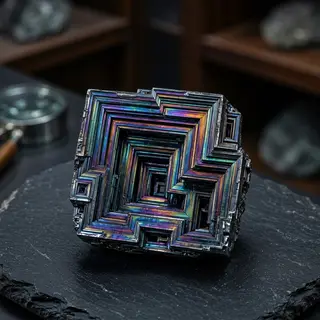 A specimen of bismuth crystal showing accurate iridescent ox