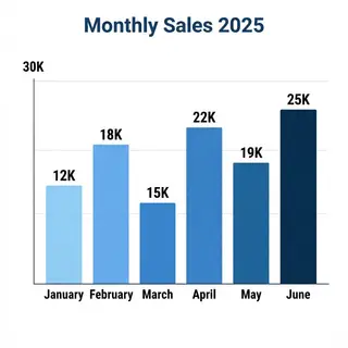 A bar chart showing monthly sales for January through June w