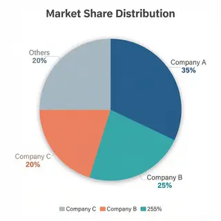 A pie chart showing market share: Company A 35%, Company B 2
