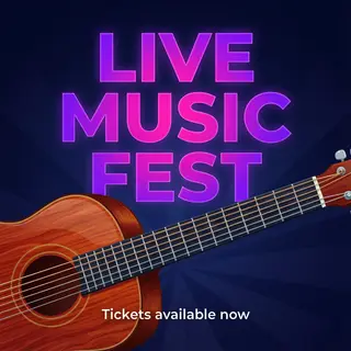 An event poster featuring a guitar illustration, the headlin