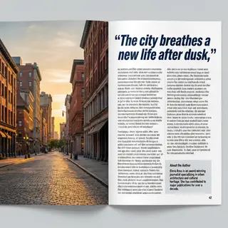 A magazine double-page spread with a left page containing a 