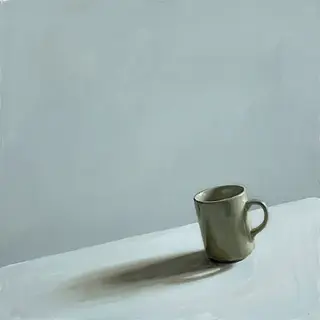 A still life painted in anxious minimalism — sparse composit
