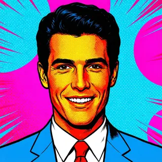 A portrait of a man in Pop Art style — bold outlines, Ben-Da