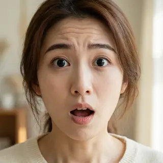 A portrait capturing genuine surprise — raised eyebrows, wid