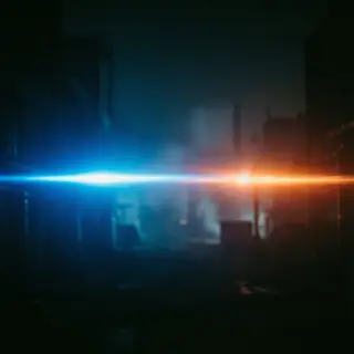 A cinematic frame with blue and orange anamorphic lens flare