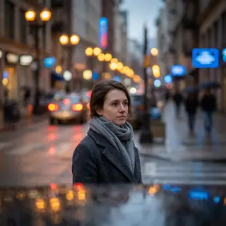 A street photograph with shallow depth of field as if shot a
