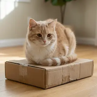 A cat sitting on top of a cardboard box