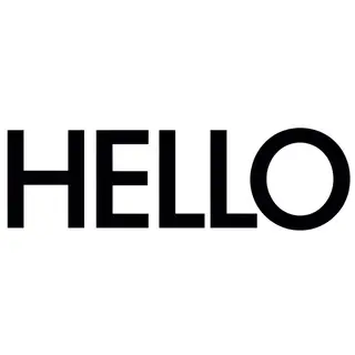 A single large word 'HELLO' centered on a white background
