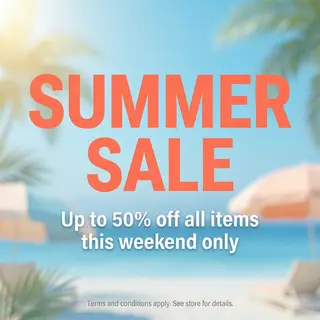 A poster with headline 'SUMMER SALE' in large bold text, bod