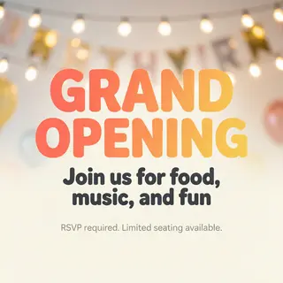 A flyer with large title 'GRAND OPENING', subtitle 'Join us 