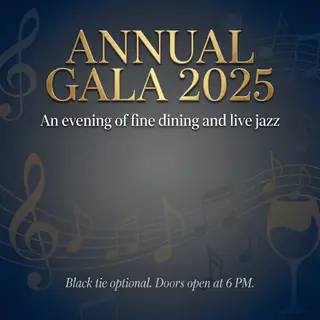 An event banner with headline 'ANNUAL GALA 2025' at the top 