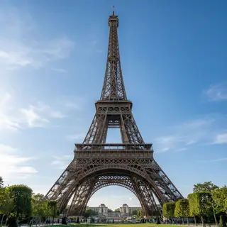The Eiffel Tower in Paris on a clear day, architecturally ac