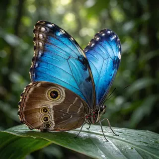 A Morpho menelaus butterfly with accurate iridescent blue do