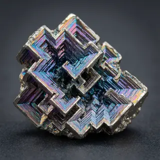 A specimen of bismuth crystal showing accurate iridescent ox