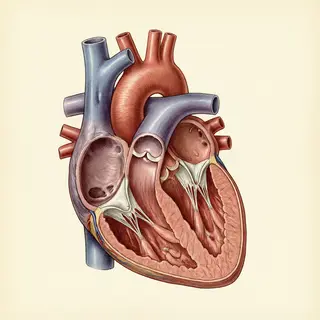 An anatomical illustration of the human heart showing four c