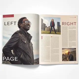 A magazine double-page spread with a left page containing a 