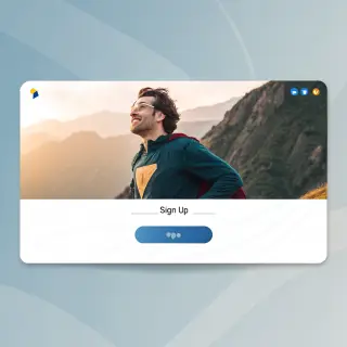 A landing page design with a hero header image at the top, a