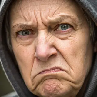 A close-up of a person's face showing clear disgust, nose wr