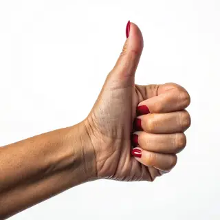 A hand giving a thumbs-up with four fingers curled and thumb