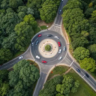 An aerial bird's-eye view looking straight down at a traffic