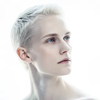 A high-key portrait of a person against a bright white backg