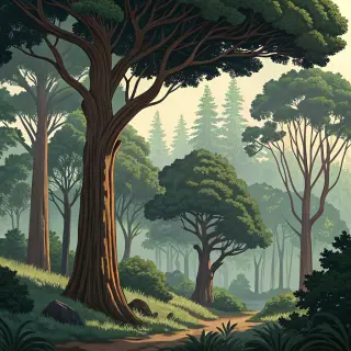 A forest scene where the foliage is precisely #2D5F2D (dark 