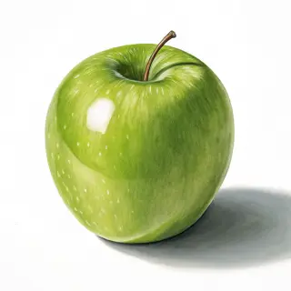 A ripe green apple on a seamless white background with soft 