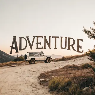 The word 'ADVENTURE' in big bold letters centered on a plain