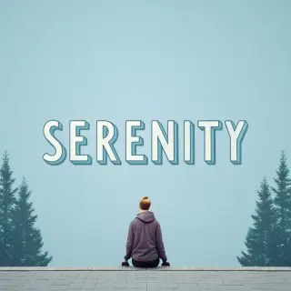 The word 'SERENITY' written large and centered on a solid li