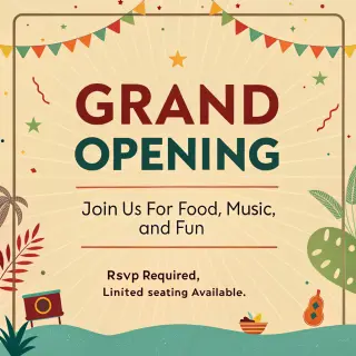 A flyer with large title 'GRAND OPENING', subtitle 'Join us 