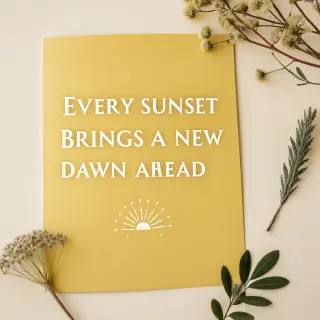 'Every sunset brings a new dawn ahead' written neatly on a p
