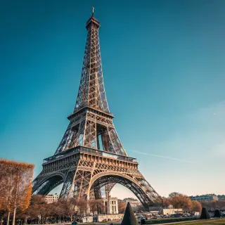 The Eiffel Tower in Paris on a clear day, architecturally ac