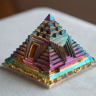 A specimen of bismuth crystal showing accurate iridescent ox
