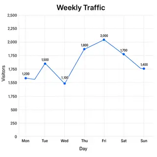 A simple line graph showing daily website visitors over one 