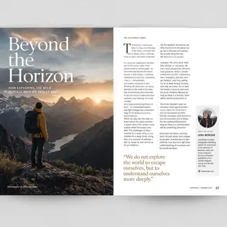 A magazine double-page spread with a left page containing a 