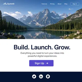 A landing page design with a hero header image at the top, a