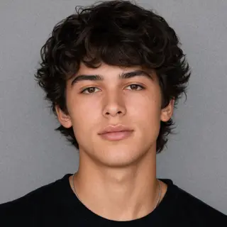 A headshot of a teenager with a relaxed, neutral face