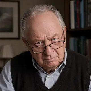 An elderly man in his 70s with age spots and thinning gray h
