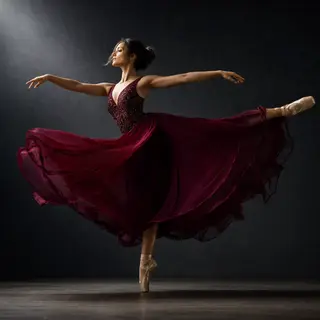 A dancer in a dynamic spin, dress flowing outward with one l